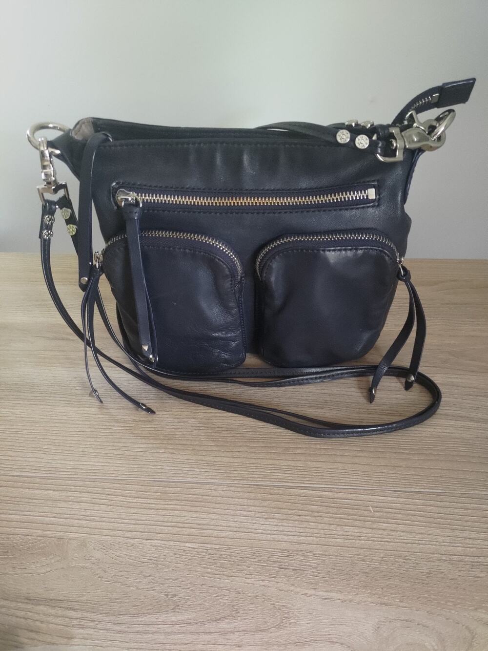 Womens Small Cross Body Handbag MZ Wallace Sophie Navy Blue Leather SEE DESC